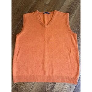 WoolOvers Sweater Vest Mens L Large 100% Wool V Neck Sleeveless Knit Orange